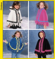 5230 KIDS FRINGED PONCHO OR CAPE FLEECE PATTERN XS-L